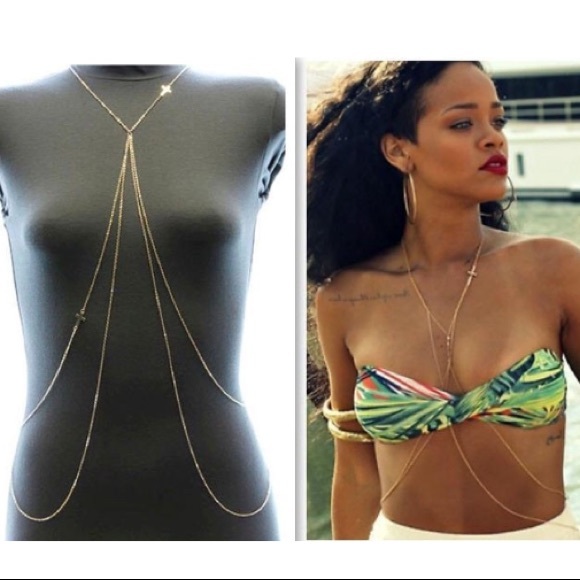 Jewelry - RIHANNA INSPIRED GOLD LAYERED CROSS BODY CHAIN